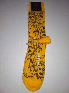 Happy socks The Beatles Yellow Knit Dress with Black Face Line Art New 8-12